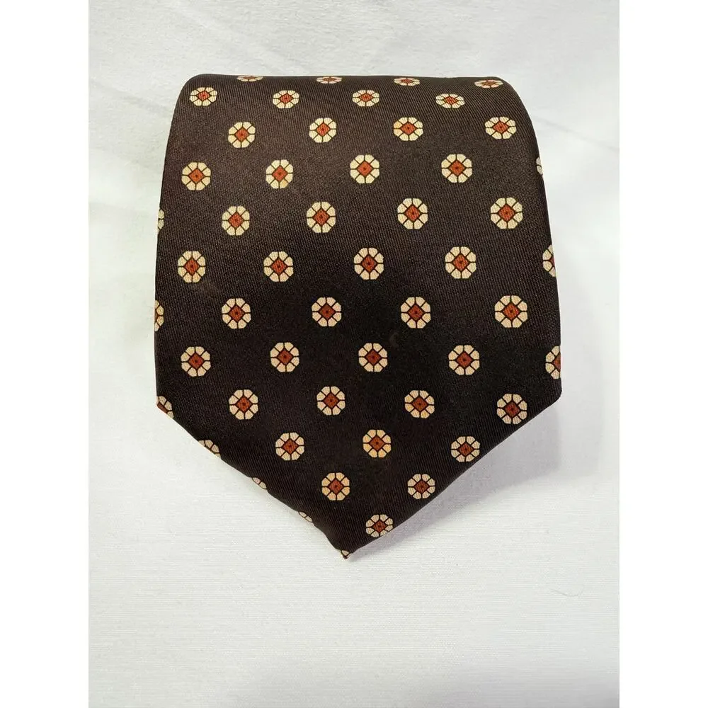 Vintage Jean Pierre Paris 100% Silk Tie Brown Medallion Italy 80s 90s 3